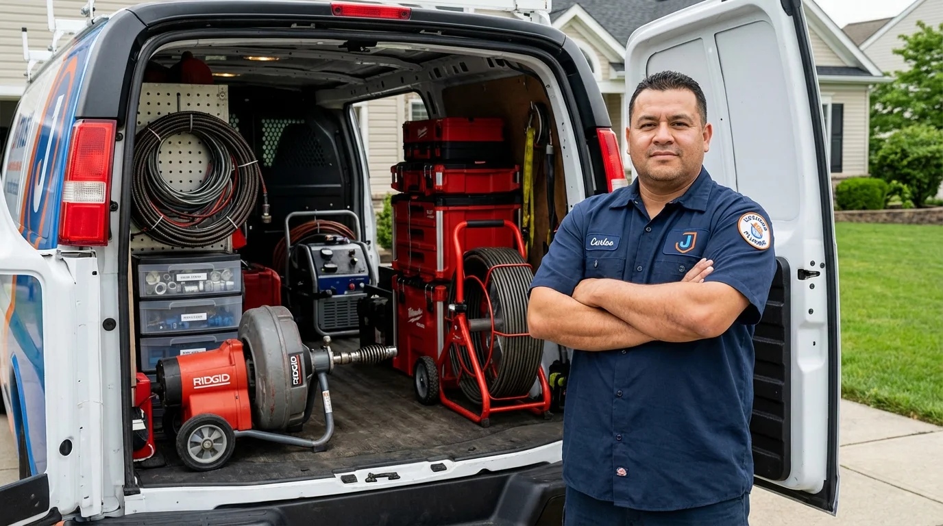 Professional drain cleaning equipment and Johns Plumbing LLC plumber in Mount Joy