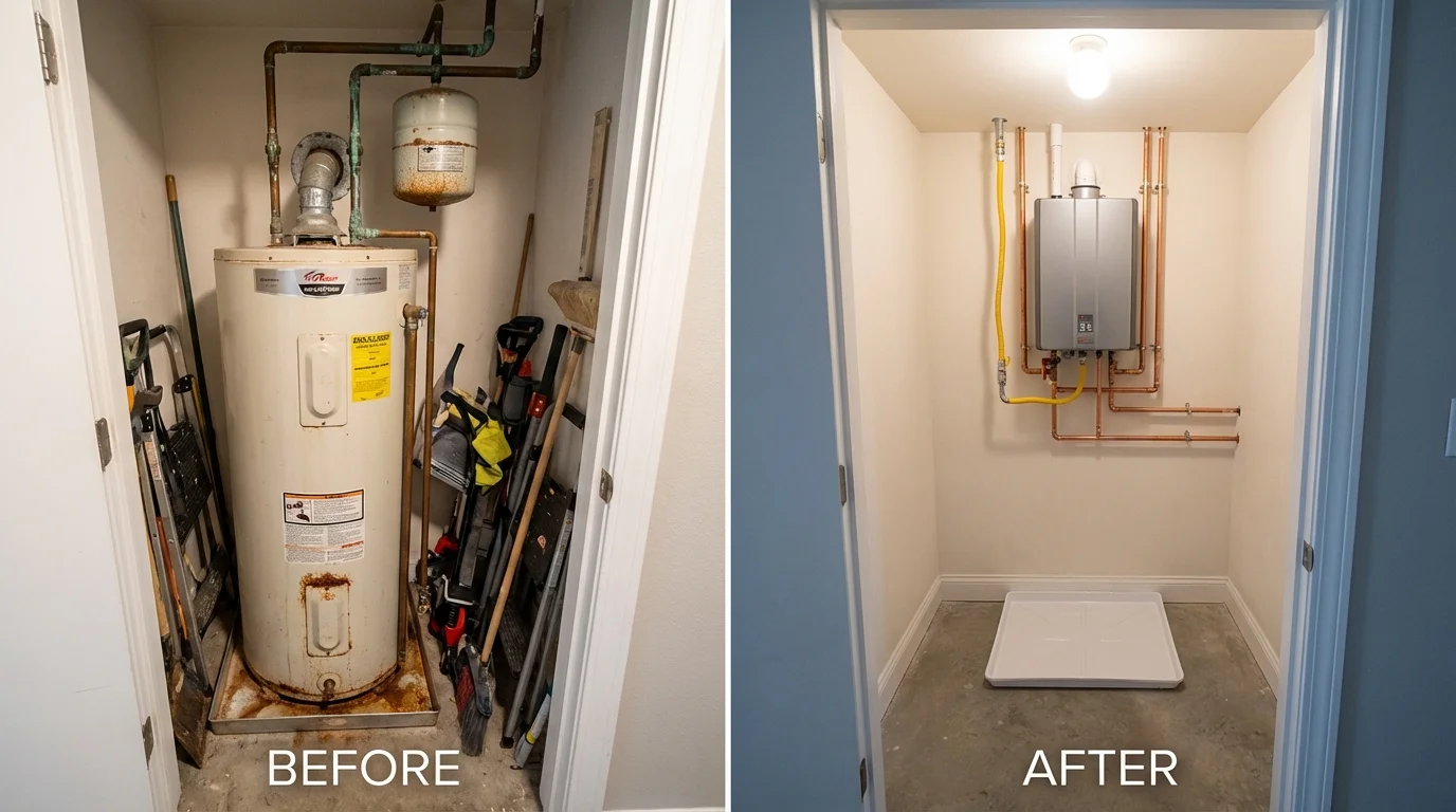 Tank water heater versus wall-mounted tankless unit comparison for Mount Joy, PA homeowners