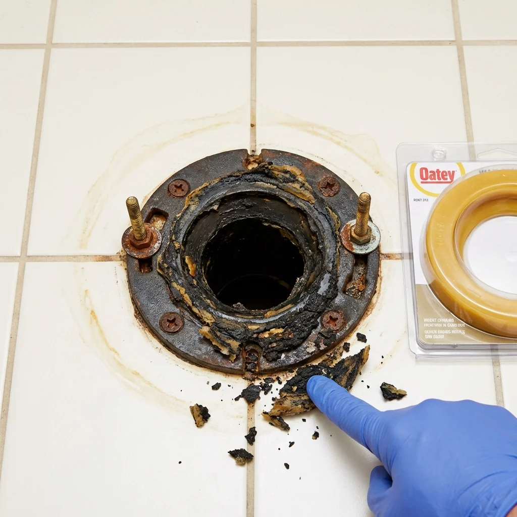 Failed wax ring showing water seepage at the base of a toilet in a Mount Joy, PA home