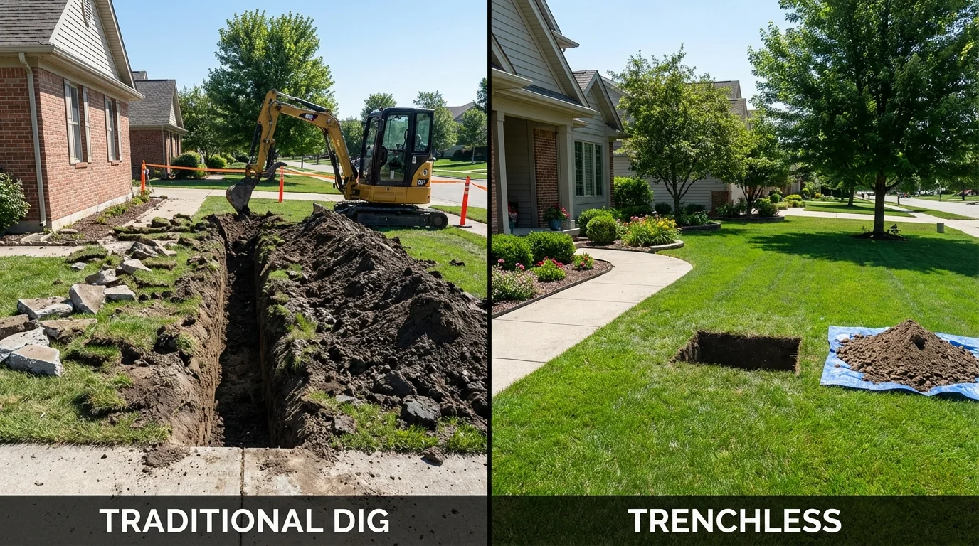 Trenchless sewer repair with minimal yard damage versus traditional excavation in Mount Joy, PA